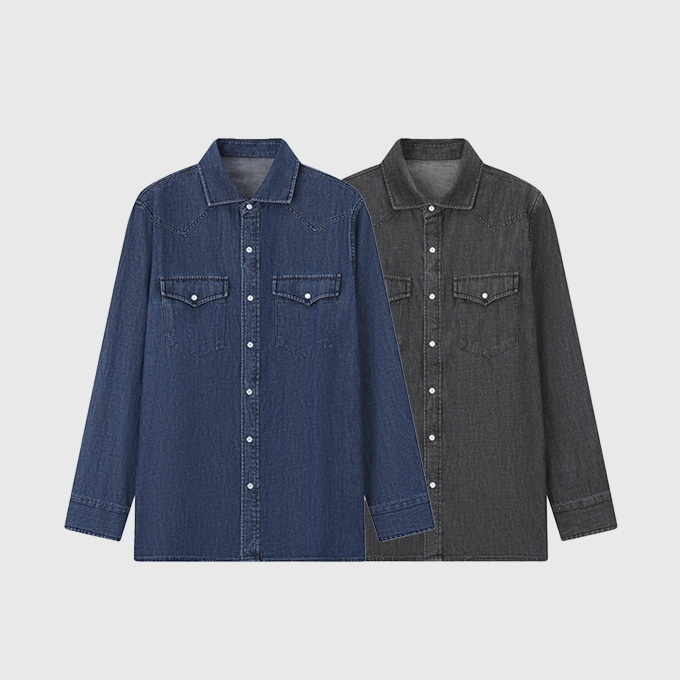 brunello cucinelli washed denim western style long sleeve button up shirt
